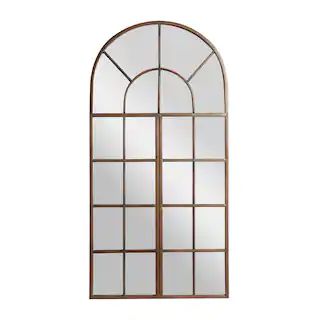 Litton Lane 24 in. L x 48 in. H Brown Metal and Wood Arched Windowpane Wall Mirror-53224 - The Ho... | The Home Depot