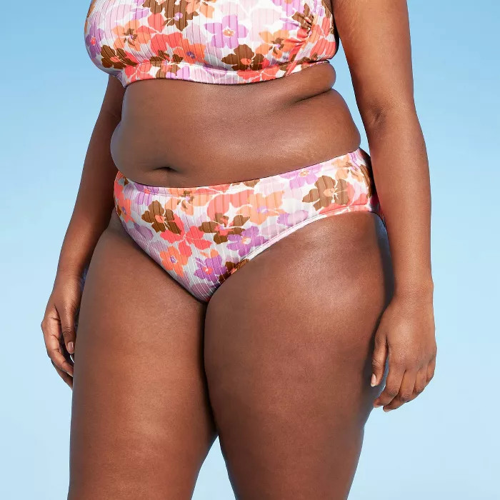 Juniors' Plus Size Ribbed Cheeky Hipster Bikini Bottom - Xhilaration™ Multi Floral | Target