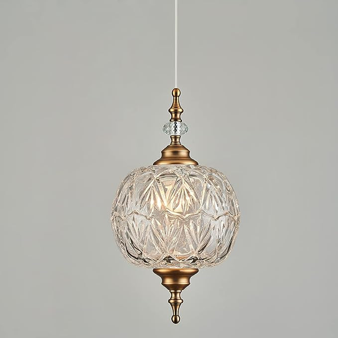 TLOLGT Modern Brass Pendant Light Antique Delicate Decorative Pattern Glass Ceiling Pendant Light... | Amazon (US)