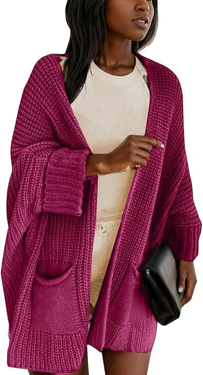 LUXVEER Womens Oversized Cardigans Soft Knit Cardigan Sweater with Pockets | Amazon (US)