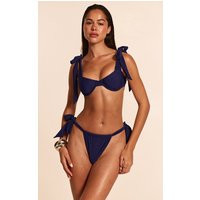 Navy Ruched Bow Side Tie Bikini Bottoms | PrettyLittleThing US