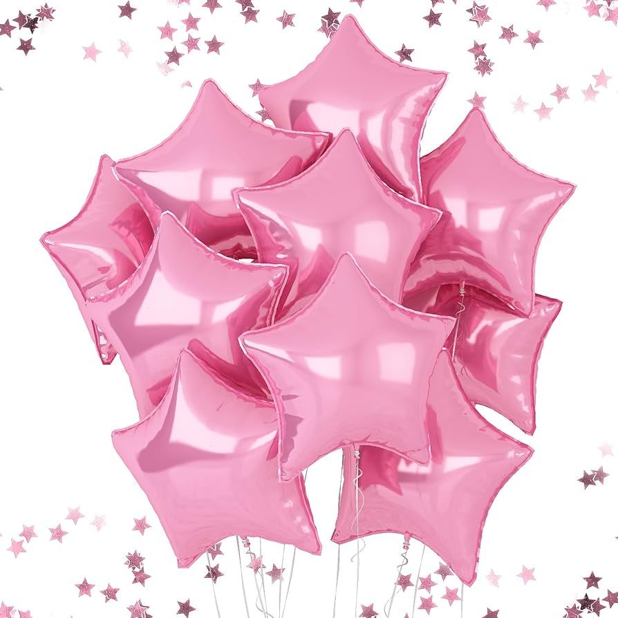 Pink Star Foil Balloons, 18 Inches Star Foil Balloons for Helium, 10 pcs Light Pink Helium Birthd... | Amazon (US)