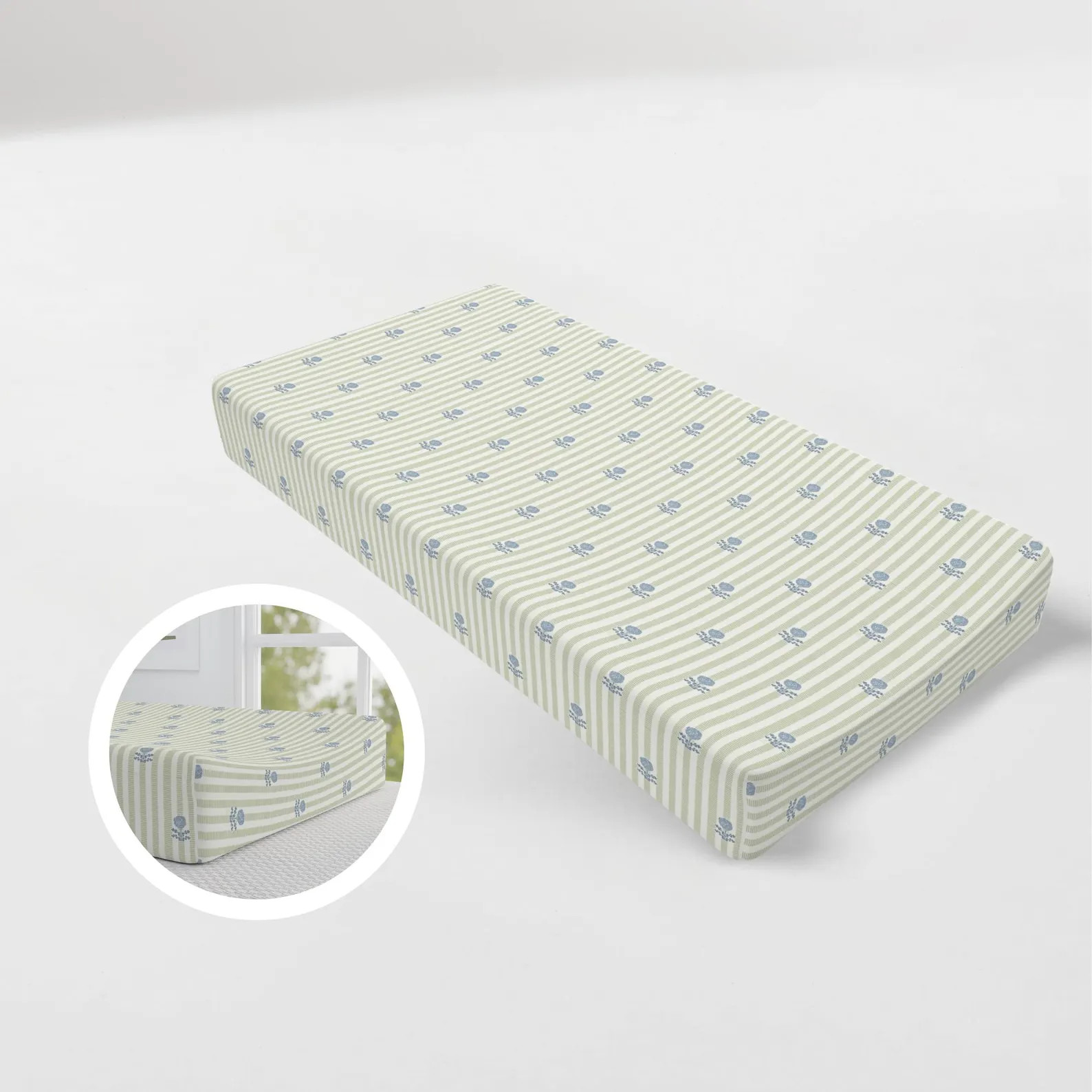 Sage Pinstripe Floral Changing Pad Cover | Jersey Knit Nursery Fitted Cover | Etsy (Global)