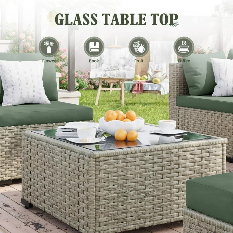 Amopatio 7 Pieces Patio Conversation Set, Outdoor Sectional PE Rattan Wicker Furniture Seat,GREEN | Walmart (US)