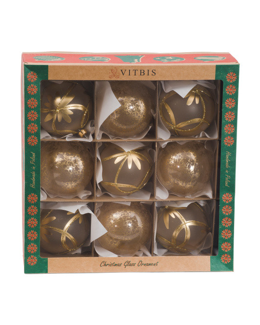 Made In Poland Set Of 9 100mm Handmade Floral Glass Ornaments | TJ Maxx