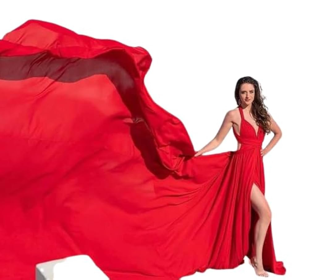 Long Flying Dress | Flying Dress for Photoshoot| Long Train Dress | Photoshoot Dress | Flowy Dress | Satin Dress | Santorini Flying Dress (XL, RED) | Amazon (US)