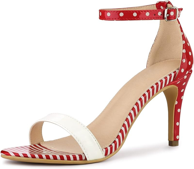Perphy Stripe Ankle Strap Polka Dots Stiletto Heels Sandals | Amazon (US)