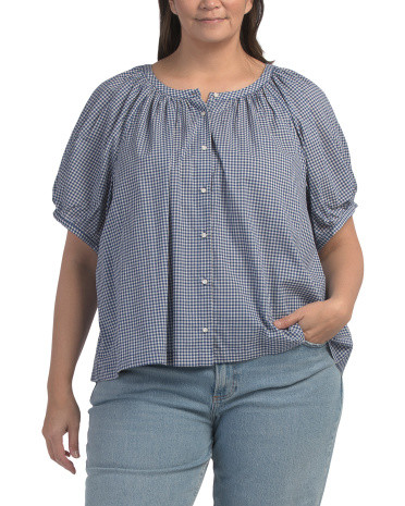 Plus Gingham Button Front Top | TJ Maxx