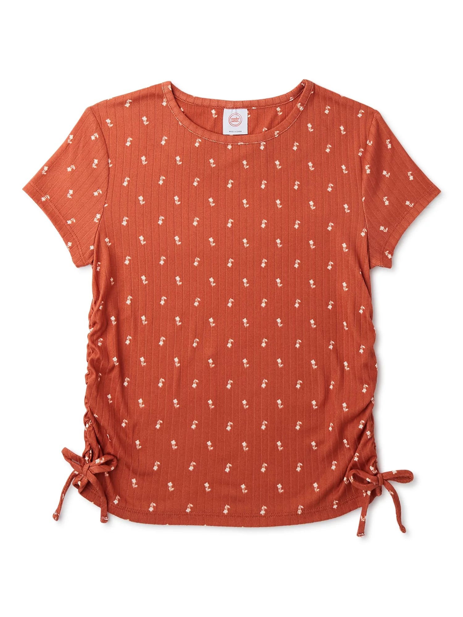 Wonder Nation Girls Side Cinch T-Shirt with Short Sleeves, Sizes 4-18 & Plus - Walmart.com | Walmart (US)