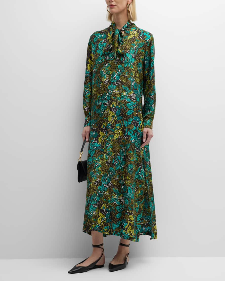 Max Mara Calate Animal-Print Neck-Tie Maxi Dress | Neiman Marcus
