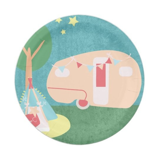Camping Retro Party Stars Night Birthday Paper Plate | Zazzle.com | Zazzle