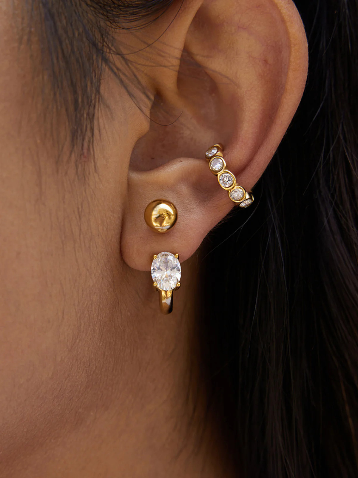 Zircon Accent Gold-Tone Earrings | Commense