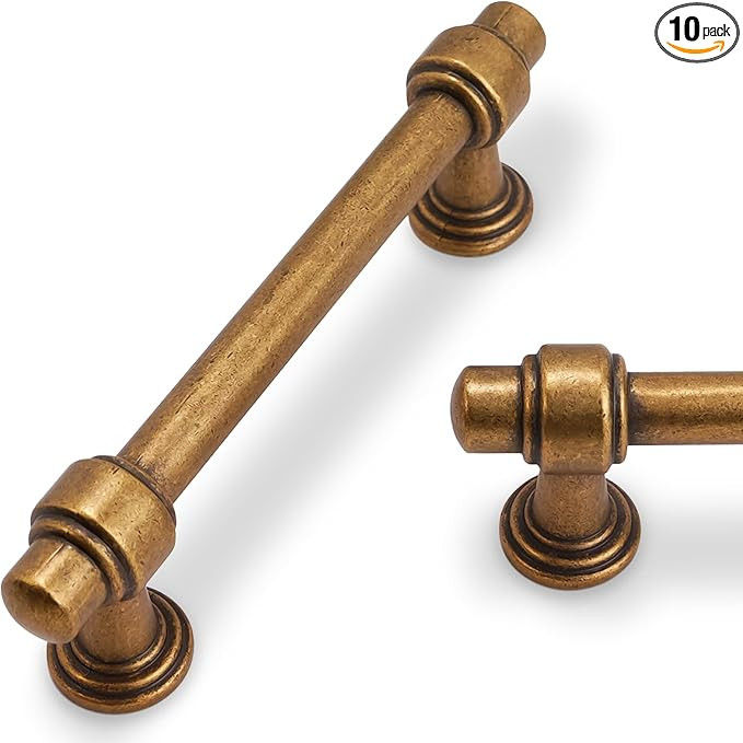 10 Pack 3.75 inch(96mm) Antique Brass Kitchen Cabinet Handles Cabinet Pulls Vintage Drawer Pulls ... | Amazon (US)