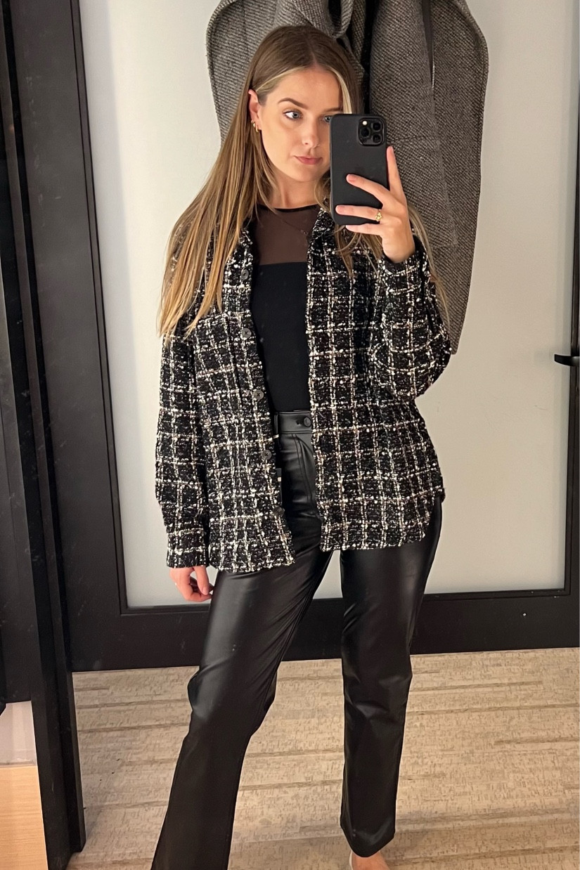 Tweed Abercrombie button down giving CHANEL vibes 🤍🖤 this shirt is a part of a range of tweed items available now at Abercrombie including blazers, skirts, tops, and dresses! Such a high fashion look at affordable prices. Shirt is oversized and I am wearing a M.

#LTKCyberweek #LTKsalealert #LTKunder100