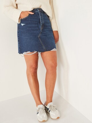 Higher High-Waisted Button-Fly O.G. Straight Mini Jean Skirt for Women | Old Navy (US)