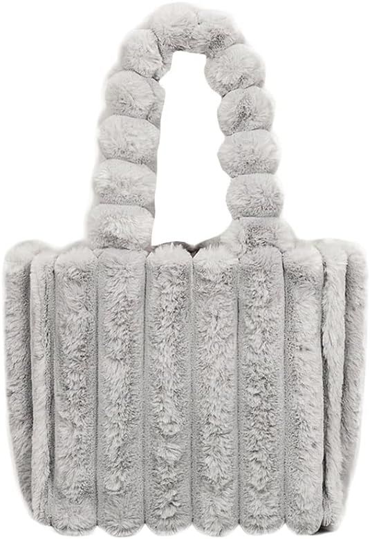 Women's Tote Handbag Fleece Shoulder Bag Hobo Tote Bag Faux Fur Retro Casual Clutch Cute | Amazon (US)
