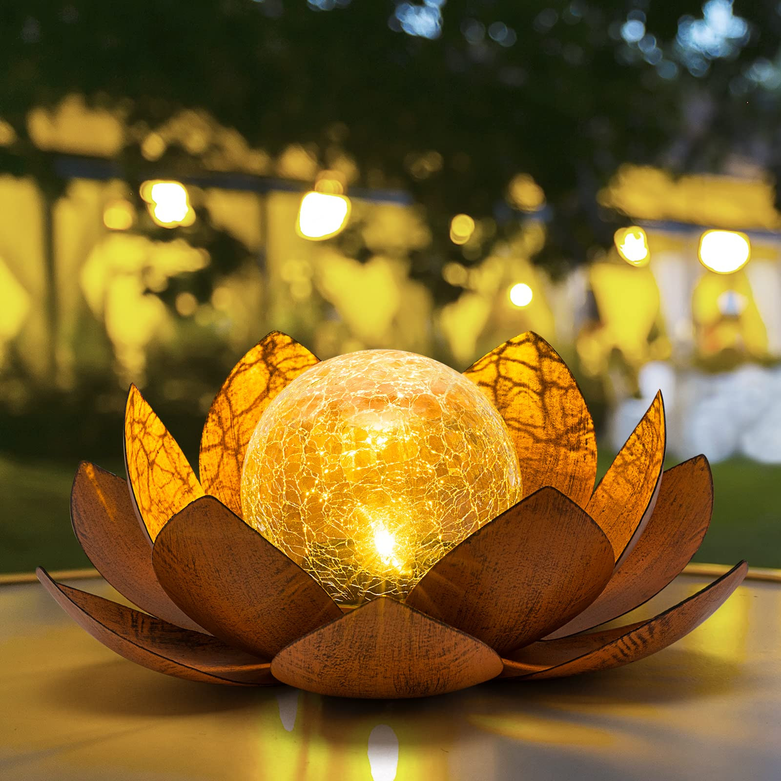 Solar Light Outdoor(2Pack), Art Crackle Globe Glass Lotus Decoration, Solar LED Waterproof Metal ... | Amazon (US)