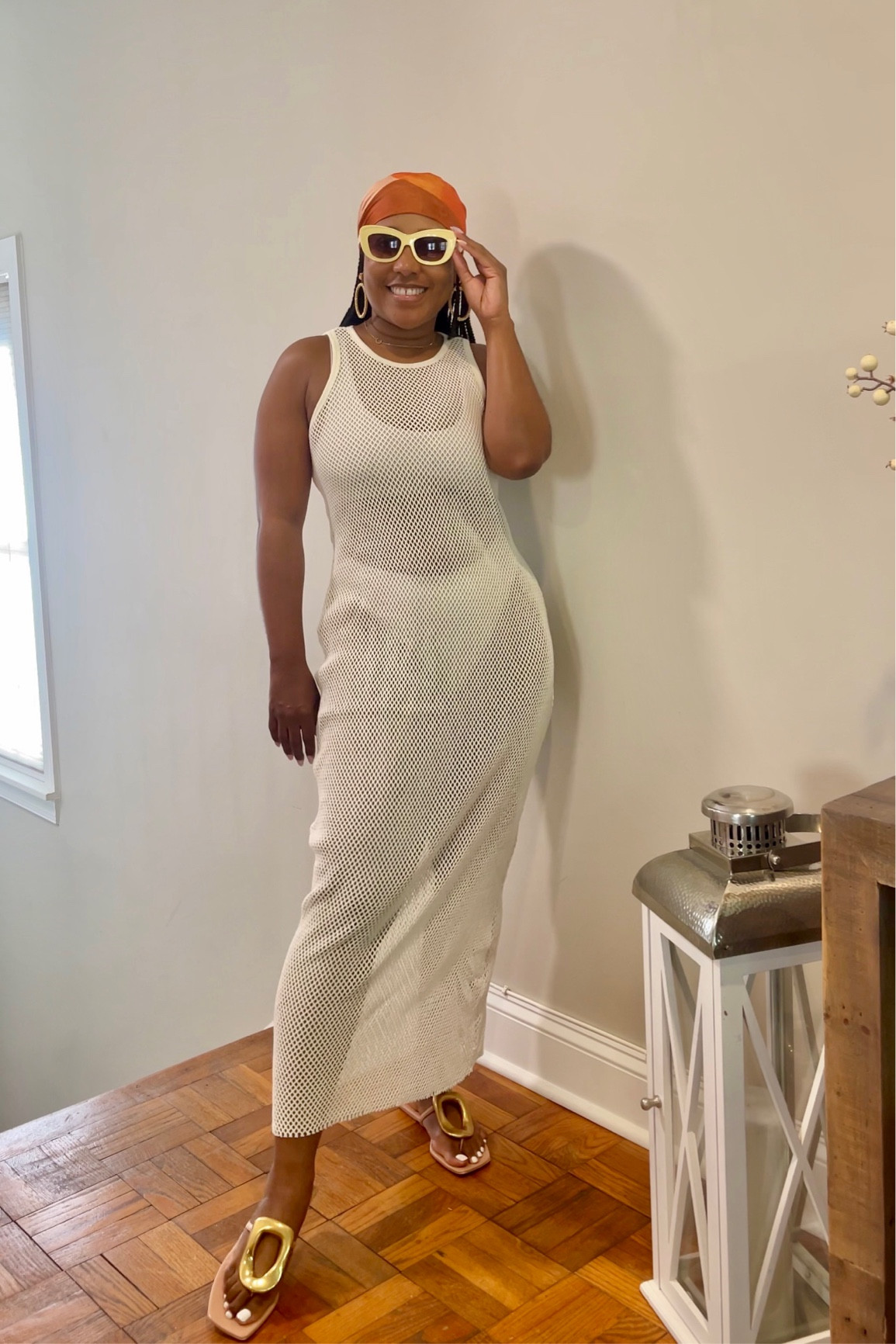 Crochet dress swim coverup
Printed head scarf
Wide frame sunglasses
Flat thong sandals 

#beachoutfit
#vacationoutfit
#swimwear


#LTKSeasonal #LTKswim