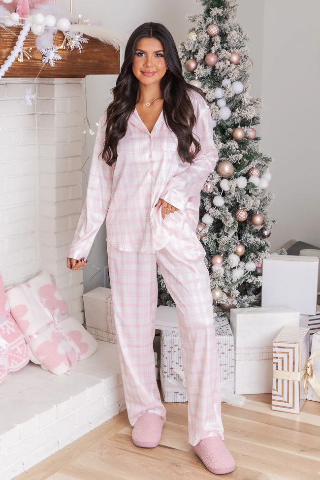 Best Wishes Pink Plaid Satin Pajama Bottom | Pink Lily