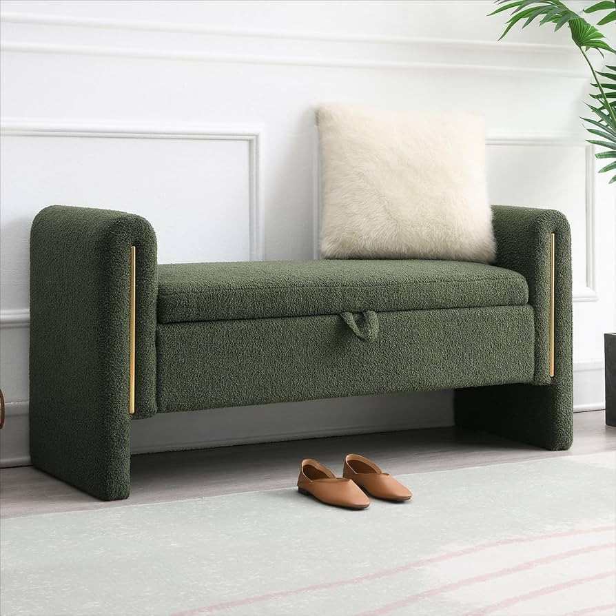 Modern 52" Storage Ottoman Bench, Upholstered End of Bed Storage Bench with Armrests, Entryway Be... | Amazon (US)