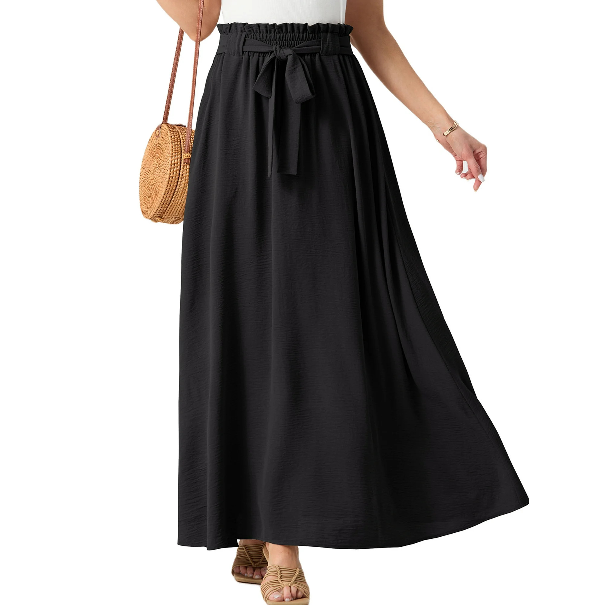 Cueply Skirts for Women Summer Long Maxi Skirt Elastic High Waist Tie Fashion Beach Dress with Po... | Walmart (US)