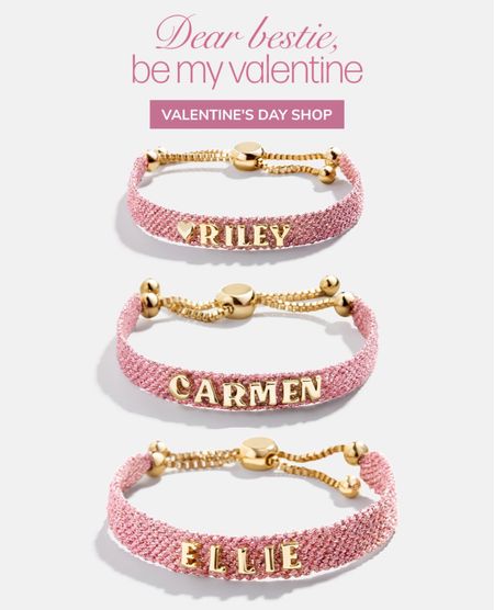 ✨Metallic Custom Woven Friendship Bracelet by BaubleBar✨

Our Metallic Custom Woven Friendship Bracelet offers an elevated take on the ever-loved friendship bracelet trend. The pink mesh band creates a metallic backdrop for graphic gold letter beads, which are sewn on by hand for this bracelet. Pick up one for you and a friend, then choose to add your name, initials, or a favorite phrase.

Christmas gift guide 
Holiday gift guide 
Christmas gift ideas
Holiday gift ideas
Valentine’s party
Galentine’s party
Valentine’s Day gift guide 
Galentine’s Day gift guide 
Just because gift
Best friends
Girlfriends
Besties
Valentine’s Day gift baskets
Valentines outfit
Valentines Day outfit
Valentines accessories
Valentines necklace 
Accessories for her
Gifts for her
Gifts for him
Fashion for girls
Mommy and me
Fashion accessories 
Valentine’s Day bracelets 
Kids bracelet 
Initial bracelet 
Pink lover
Pink party
Be my valentine 
Be mine outfits
BFFs matching outfits

#LTKGifts #LTKBeMine #LTKMothersDay #LTKFashion #LTKCyberweek 
#liketkit #LTKHoliday 
#LTKfindsunder100 #LTKGiftGuide #LTKfamily #LTKstyletip #LTKwedding #LTKparties 

#LTKbump #LTKSeasonal #LTKkids