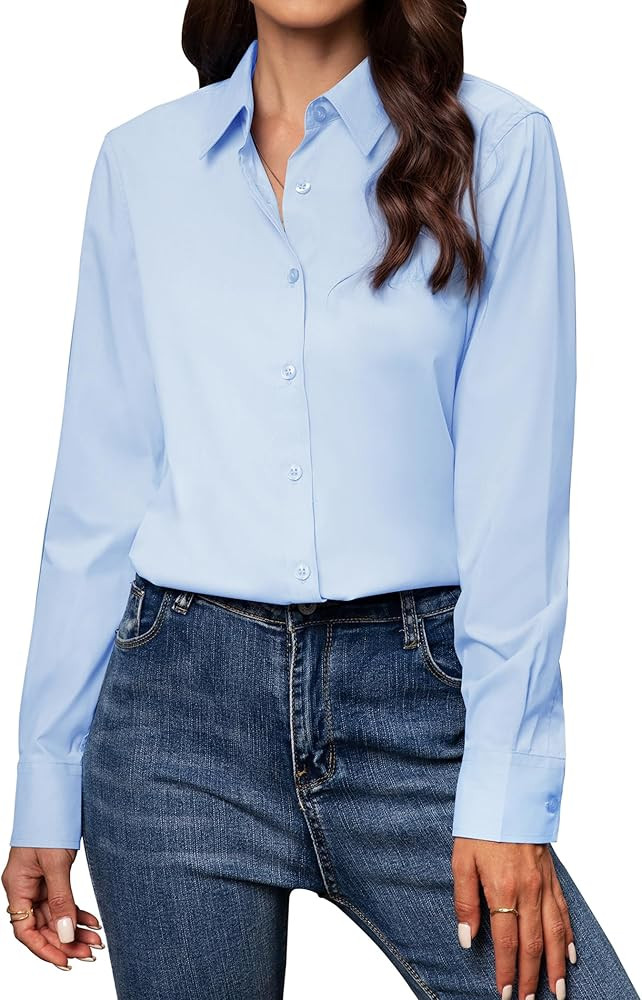 Women's Button Down Shirts Classic Fit Dress Shirt Work Business Casual Long Sleeve Blouse Tops | Amazon (US)