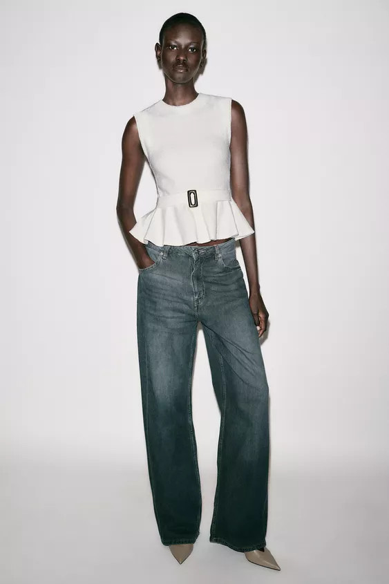 BOUCLÉ BUCKLE PEPLUM TOP | Zara US