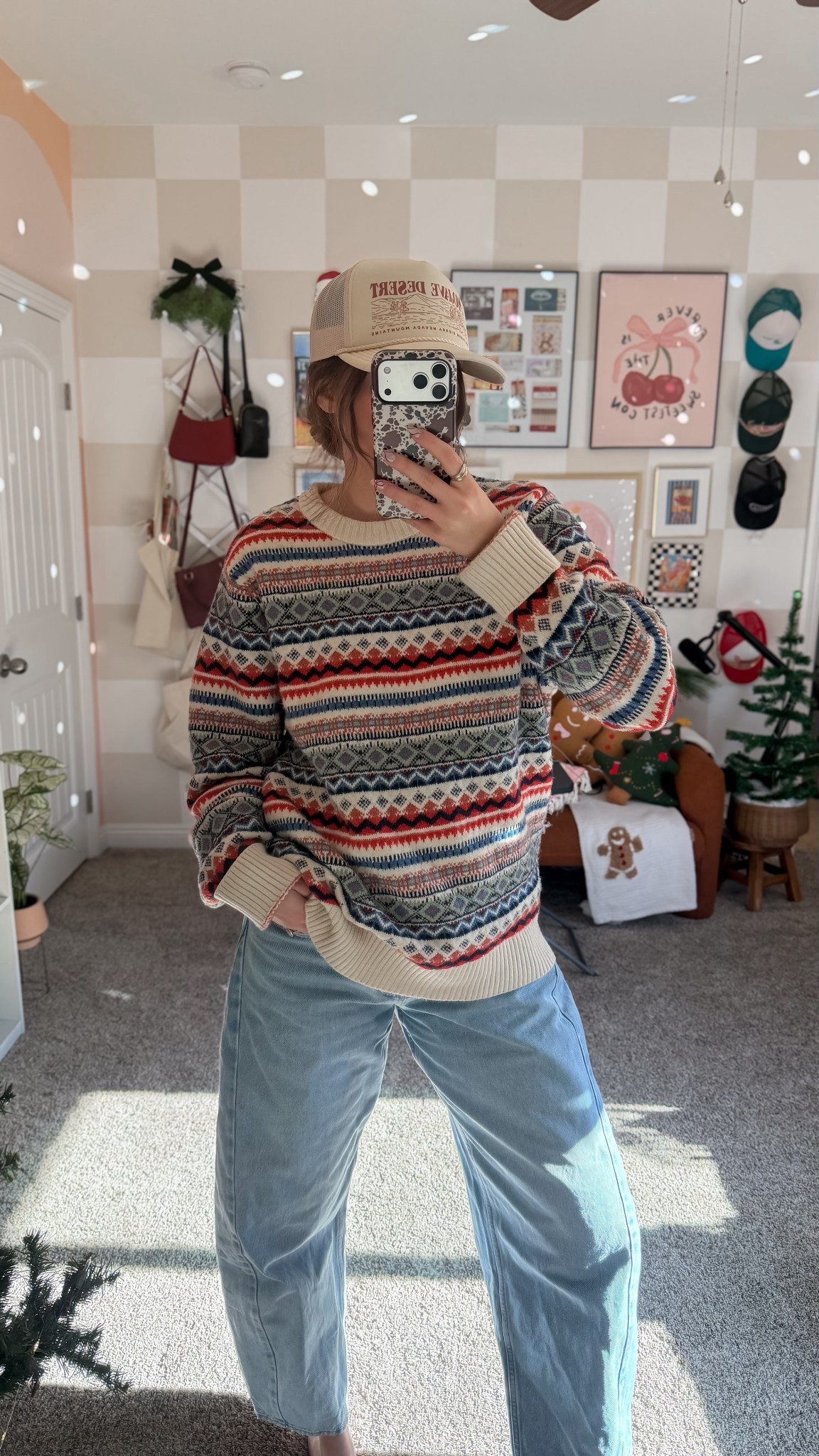 Size large sweater, 27 long barrel jeans
