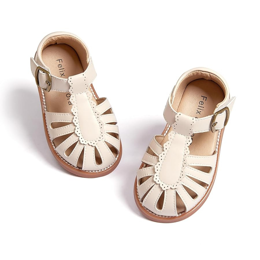 Felix & Flora Toddler Girls Sandals Soft Rubber Princess Flat Shoes Summer Flower Girl Shoes | Amazon (US)