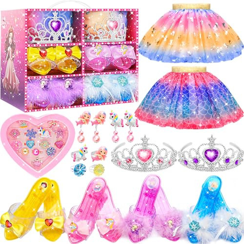 Toys for Girls,Princess Dress Up Clothes for Little Girls,Toddler Princess Girl Toys Age 4-5, 3 4 5 6 7 Year Old Costume Set with Skirts,Shoes,Crowns,Jewery, Ideal Kids Easter Christmas Birthday Gifts | Amazon (US)
