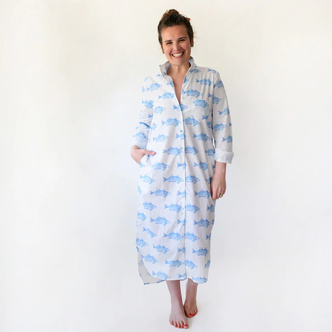 Classic Shirt Dress, Blue Fish | Sara Fitz