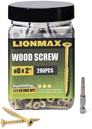 LIONMAX Wood Screws #8 x 2", Outdoor Deck Screws with Star Drive, 200 PCS, Tan Coated for Exterior F | Amazon (US)