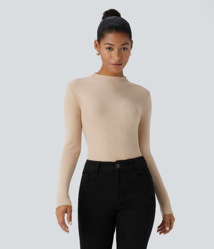 Women’s Ribbed Knit Round Neck Long Sleeve Casual Sweater - Halara | HALARA