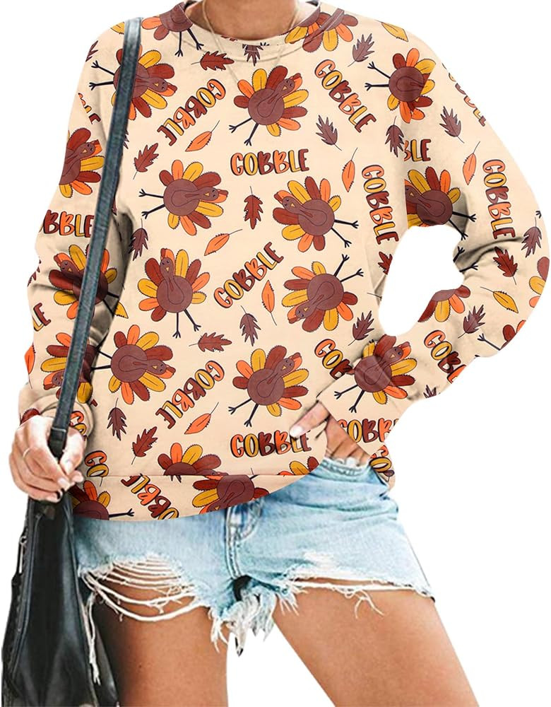 VILOVE Thanksgiving Sweatshirt For Women Gobble Pullover Turkey Graphic Hoodie Thankful Long Slee... | Amazon (US)