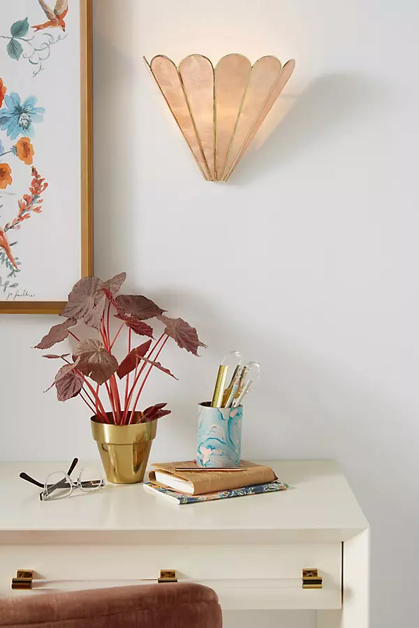 Madelyn Capiz Faceted Sconce By Anthropologie in Pink | Anthropologie (US)