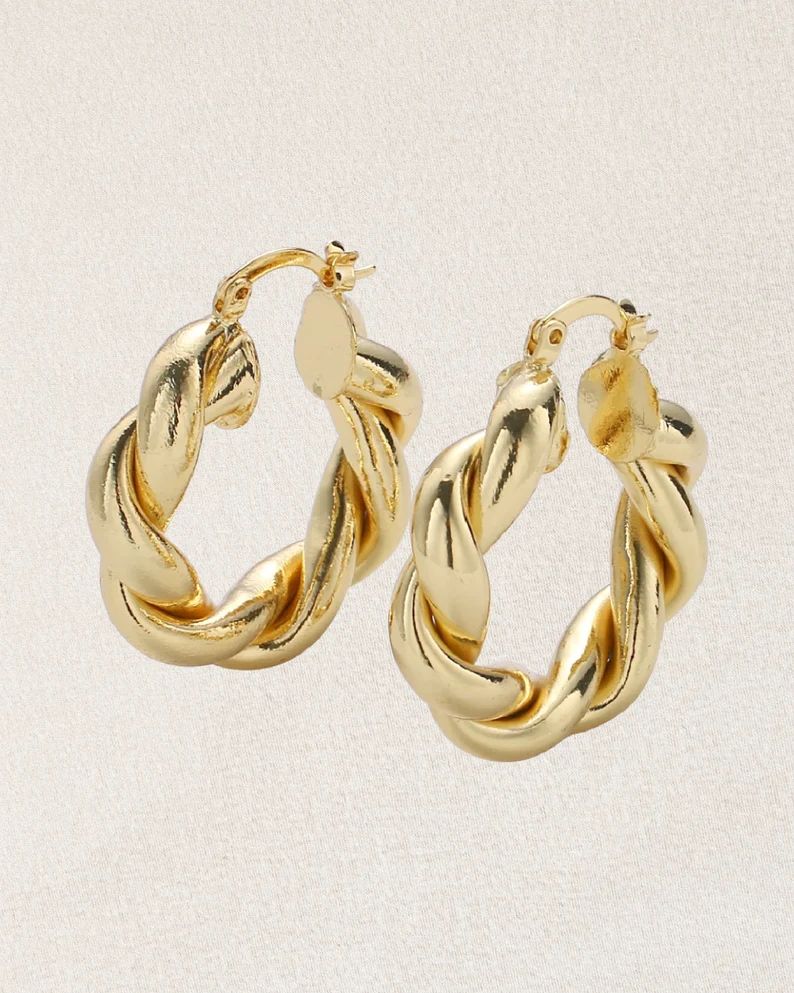 Twist Hoop Earrings - Gold Filled Hoop Earrings - Statement Hoops - Thick Hoop Earrings - Thick G... | Etsy (US)