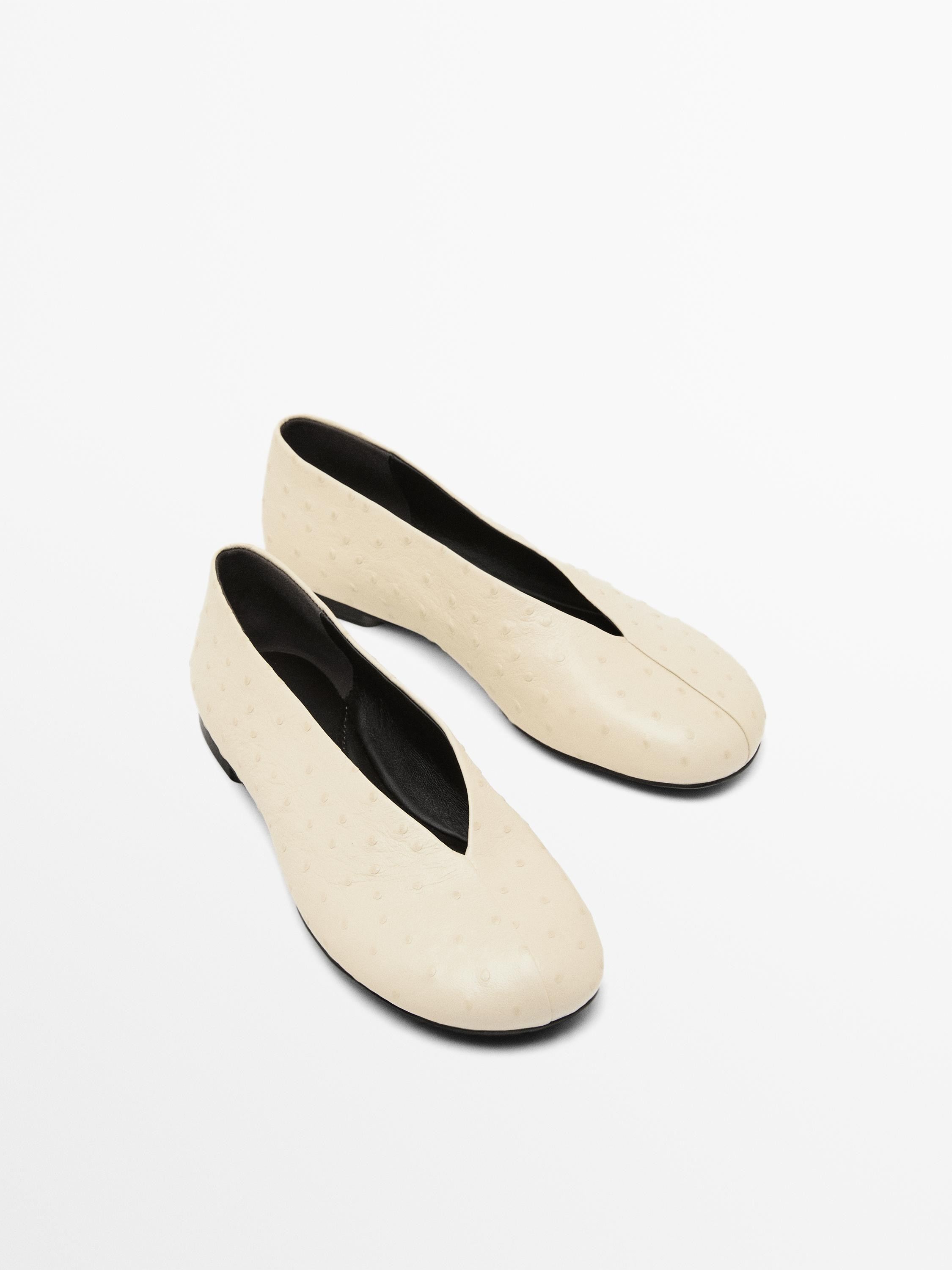 Lederballerinas mit Straußenprint | Massimo Dutti DE