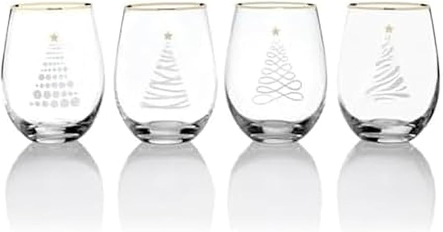 Celebrations by Mikasa Holiday Christmas Trees Stemless Wine, Set of 4, 18 Ounce | Amazon (US)