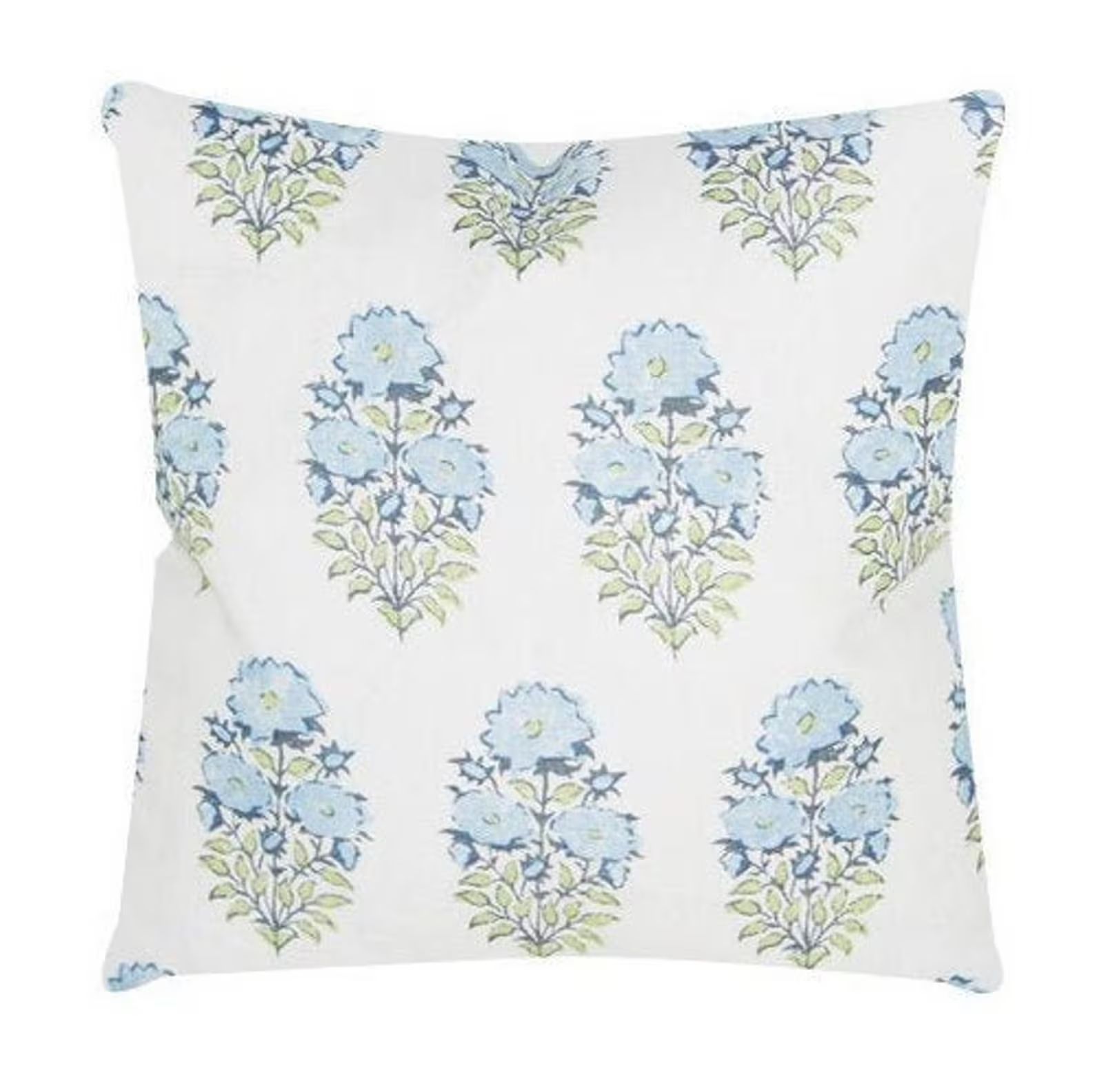 Lisa Fine Mughal Flower Pillow Cover in Monsoon // Designer Flower Pillow // Blue Throw Pillows /... | Etsy (US)