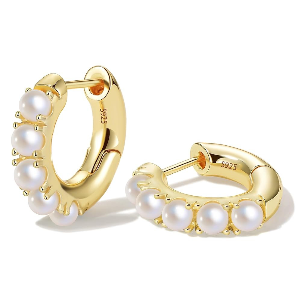 14k Gold Plated Cubic Zirconia Hoop Earrings for Women Sterling Silver Post Cuff Earrings Huggie ... | Amazon (US)