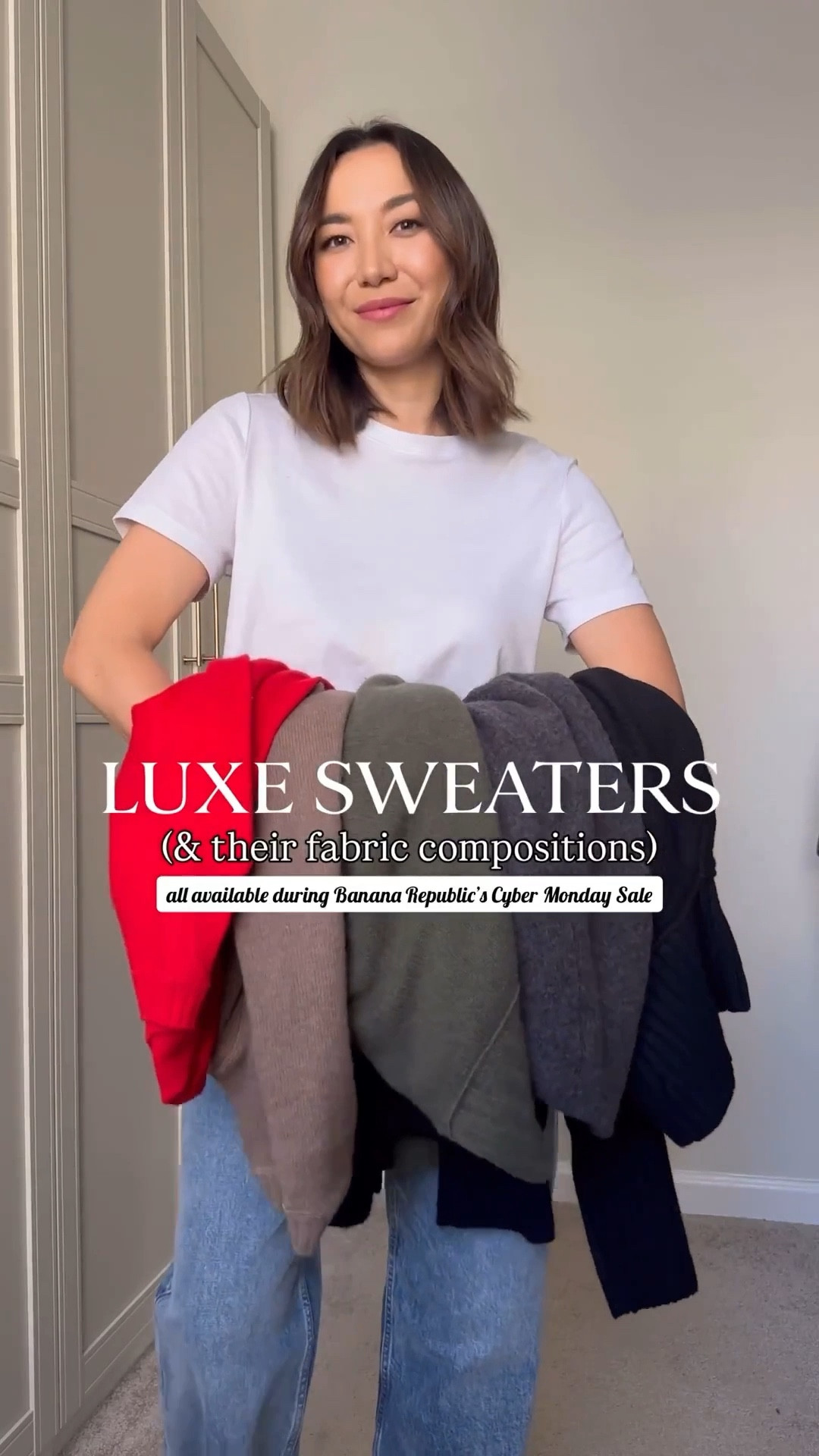 Luxe sweaters — all part of the
BR Cyber Event that ends tonight! Take 40% off your purchase — including cashmere!

Fireside sweater — wearing xs, but could have sized up 
Other sweaters — wearing small 
Wide leg jeans — wearing the regular length (I’m 5’4”) 



#LTKSaleAlert