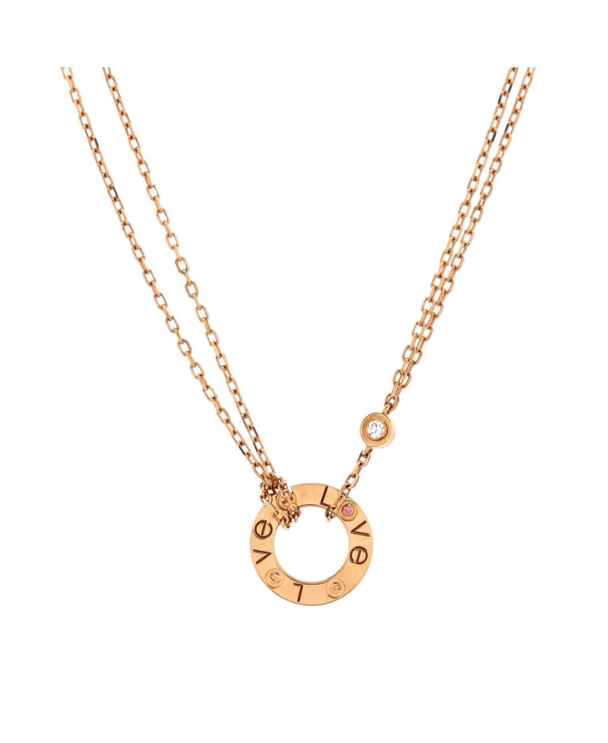 Pre-Owned Cartier 2 Diamonds Love Pendant Necklace 18K Rose Gold with Pink Sapphire and Diamond - 18k rose gold | Macy's