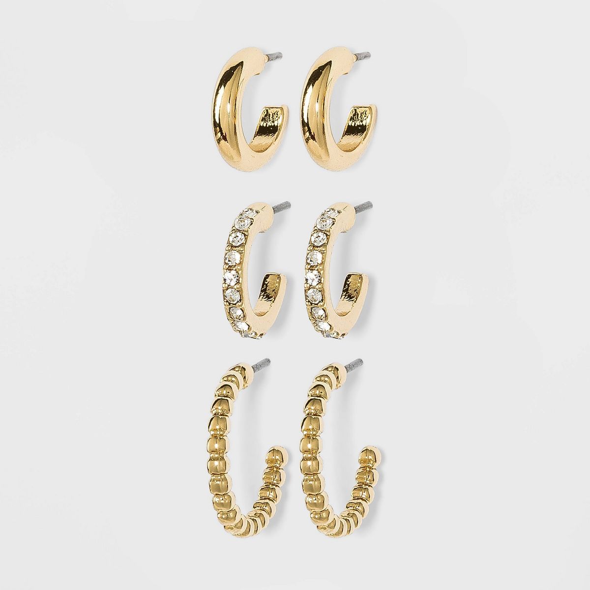 Gem and Ridged Hoop Earring Set 3pc - A New Day™ Gold | Target