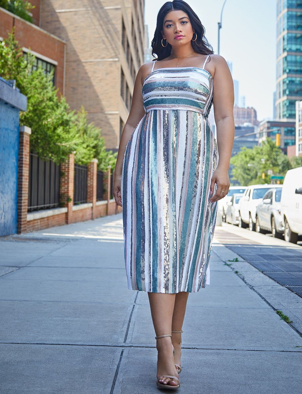Striped Sequin Slip Dress | Eloquii