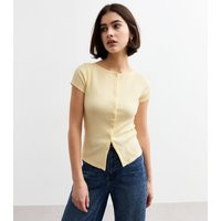 Women's Light Yellow Cap Sleeve Buttoned Rib T-Shirt New Look | New Look (UK)