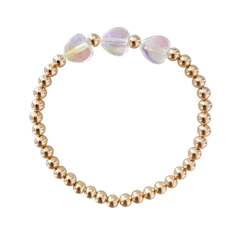 4mm 14k Gold Filled Personalized Beaded Bracelet | Iridescent Heart Beads | Personalized Jewelry ... | Etsy (US)