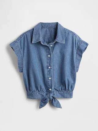 UltraSoft Denim Cropped Tie-Front Shirt | Gap | Gap (US)