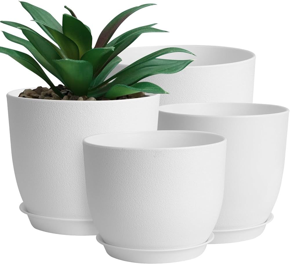 Whonline Plastic Plant Pots, 4 Pack 10/9/8/6 Inch Large Planters White Flower Pots for Indoor Out... | Amazon (US)
