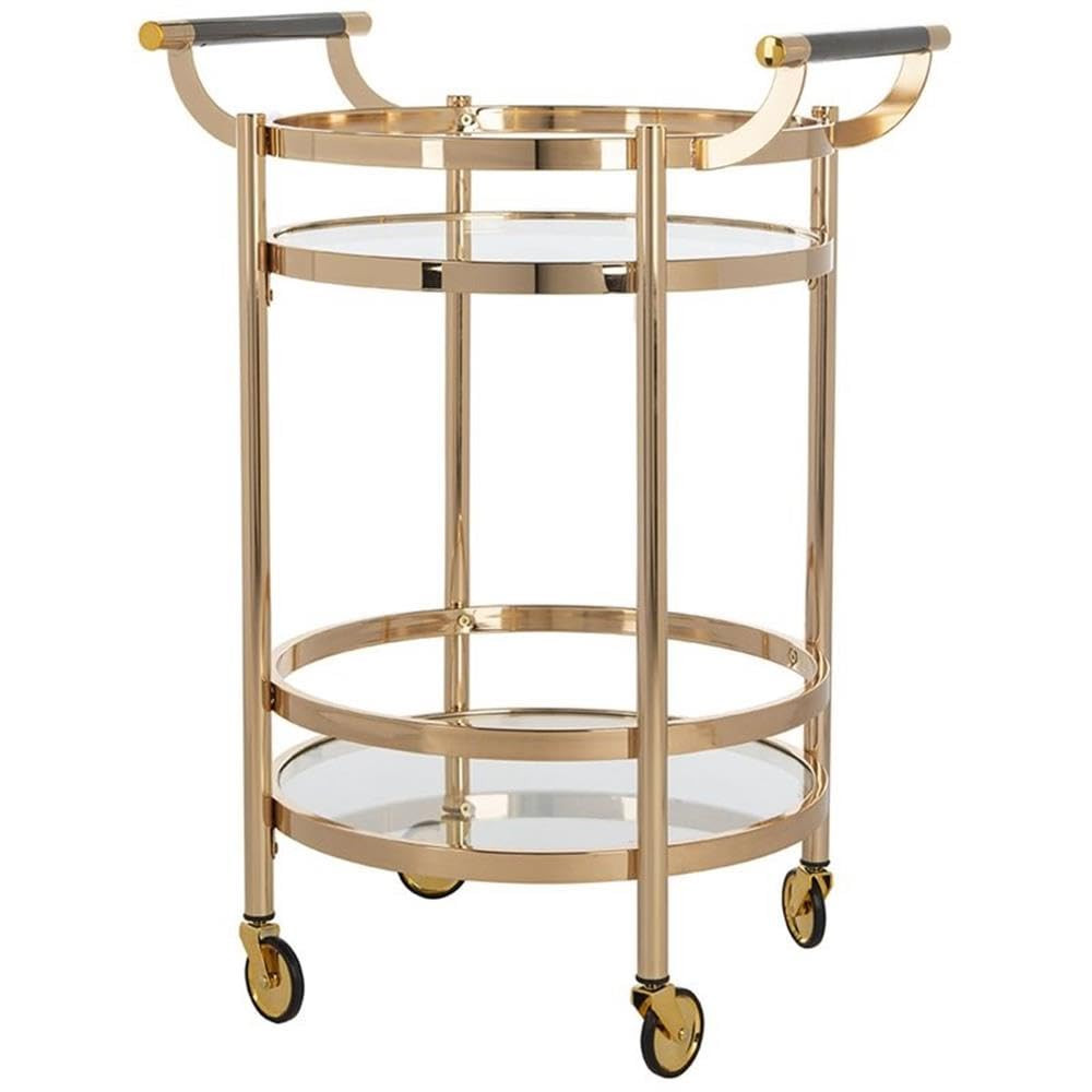 Safavieh Home Collection Sienna Gold and Glass 2-Tier Round Bar Cart | Amazon (US)